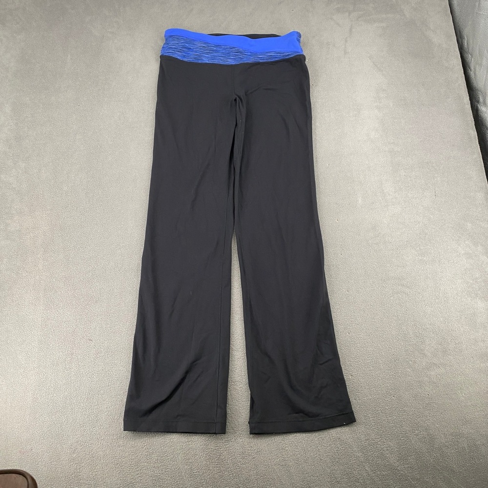 Athletic Yoga Pants Black Blue Space Dye Waistband Zip Pocket Wide Leg Womens